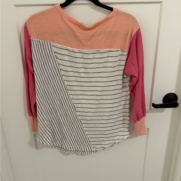 Daily Practice Anthropologie Colorblock Long Sleeve Top Coral White Gray Size XS - Picture 3 of 3